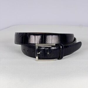 Trafalgar Black Belt Classic Vintage Crocodile Embossed Leather USA 32